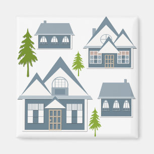 Imã Ilustração de Natal casas de inverno cinzas de