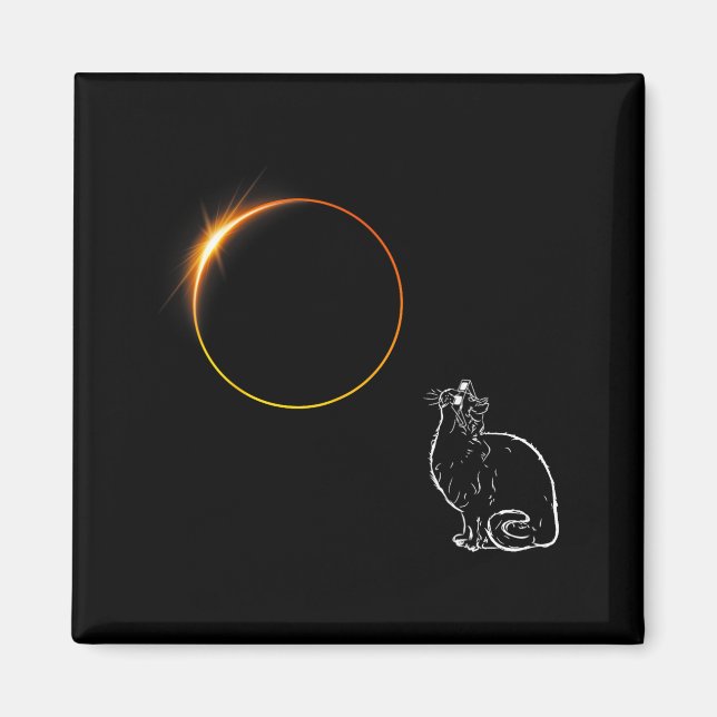 Imã Ilustração de Óculos de Eclipse de Gato em Eclipse (Frente)