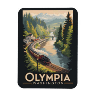 Ímã Ilustração de Olympia Washington Viagem Arte Vinta