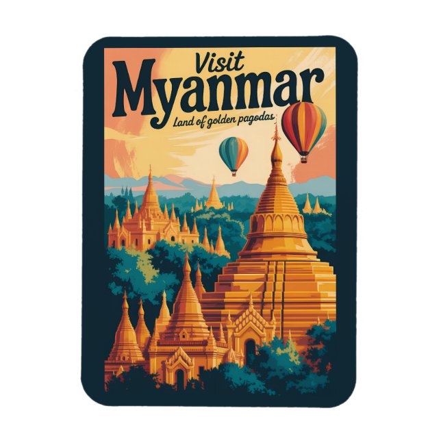 Ímã Ilustração de Pagodes de Mianmar Arte de Viagem Vi (Vertical)