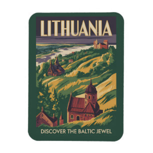 Ímã Ilustração de Paisagem da Lituânia Arte de Viagem