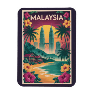Ímã Ilustração de Paisagem da Malásia Arte de Viagem V