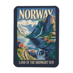 Ímã Ilustração de Paisagem da Noruega Arte de Viagem V