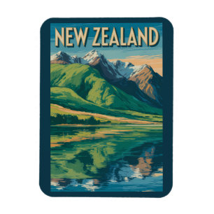 Ímã Ilustração de Paisagem da Nova Zelândia Viagem Art