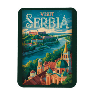 Ímã Ilustração de Paisagem da Sérvia Arte de Viagem Vi