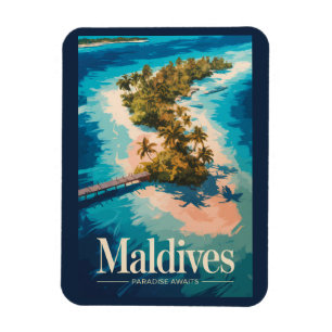 Ímã Ilustração de Paisagem das Maldivas Arte de Viagem