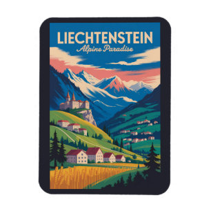 Ímã Ilustração de Paisagem de Liechtenstein Viagem Art