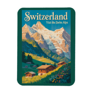 Ímã Ilustração de Paisagem de Viagem de Arte da Suíça