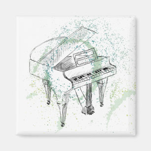 Imã Ilustração de Piano Personalizada Arte Desenho Ama