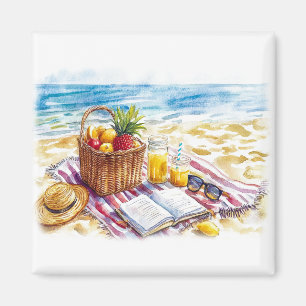 Imã Ilustração de Picnic Watercolor em Summer Beach - 
