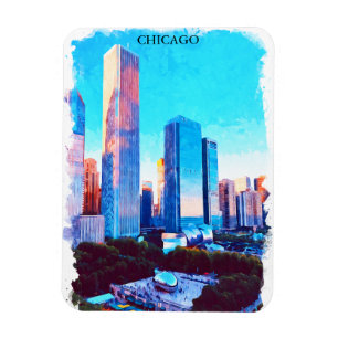 Ímã Ilustração de pintura em aquarela de Chicago Illin