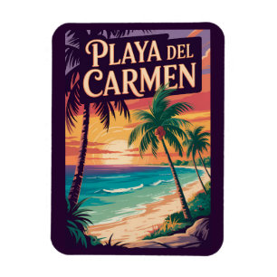 Ímã Ilustração de Playa del Carmen Arte de Viagem Vint