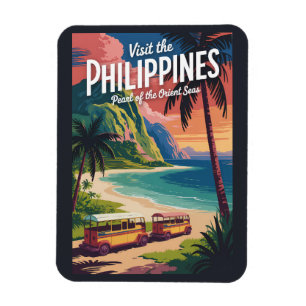 Ímã Ilustração de Praia das Filipinas Arte de Viagem V