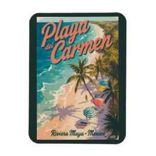 Ímã Ilustração de Praia de Playa del Carmen Arte de Vi