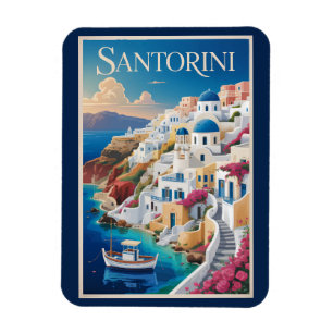 Ímã Ilustração de Santorini Grécia Arte de Viagem Vint