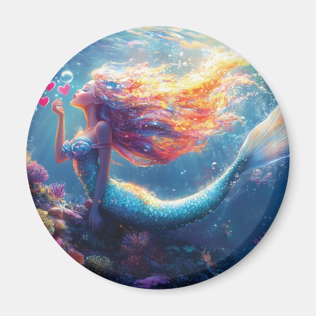 Imã Ilustração de Sereia Submarina Colorida (Frente)