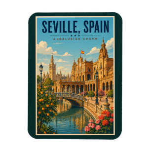 Ímã Ilustração de Sevilha Espanha Arte de Viagem Vinta