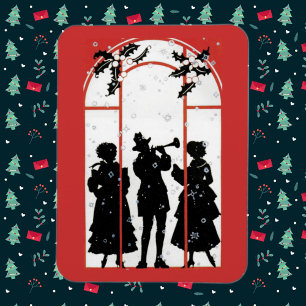 Ímã Ilustração de Silhueta de Cantores de Natal Vintag