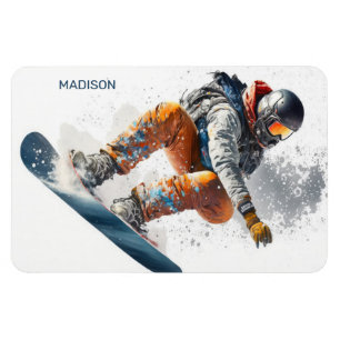 Ímã Ilustração de Snowboarder de Nome Personalizado