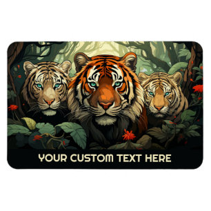 Ímã Ilustração de Tigres de Texto Personalizados