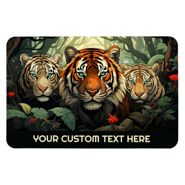 Ímã Ilustração de Tigres de Texto Personalizados (Horizontal)
