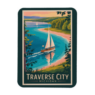 Ímã Ilustração de Traverse City Michigan Arte de Viage