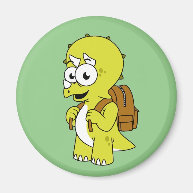 Imã Ilustração De Tricerátops Com Mochila. (Frente)