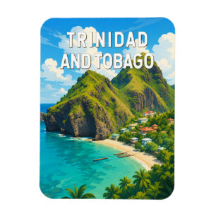 Ímã Ilustração de Trinidad e Tobago Viagem Arte Retro