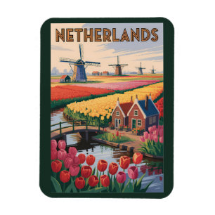 Ímã Ilustração de Tulipas da Holanda Arte de Viagem Vi