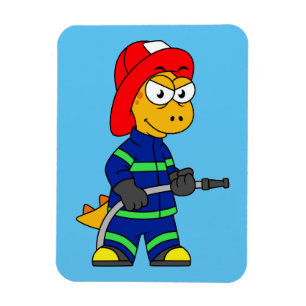 Ímã Ilustração De Um Bombeiro Tyrannosaurus Rex.