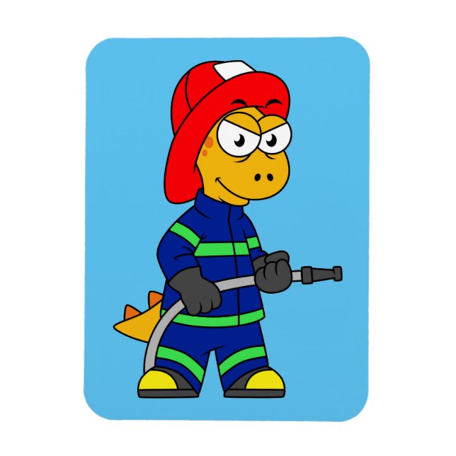 Ímã Ilustração De Um Bombeiro Tyrannosaurus Rex. (Vertical)