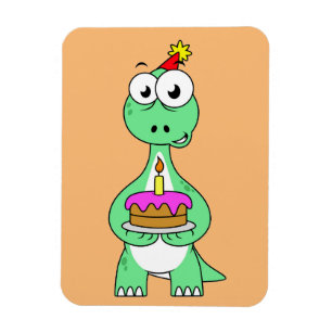 Ímã Ilustração De Um Brontossauro Com Bolo De Aniversá