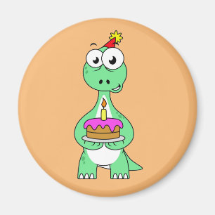 Imã Ilustração De Um Brontossauro Com Bolo De Aniversá
