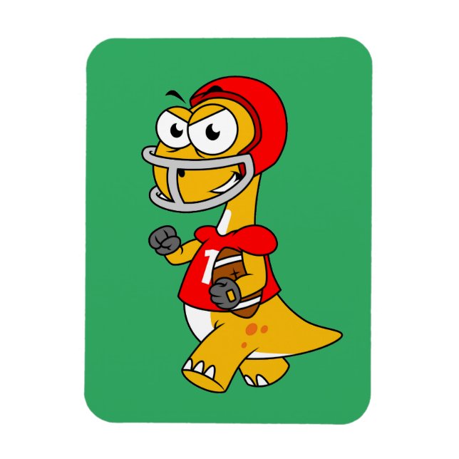 Ímã Ilustração De Um Brontossauro Jogando Futebol. (Vertical)