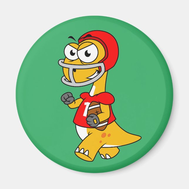 Imã Ilustração De Um Brontossauro Jogando Futebol. (Frente)