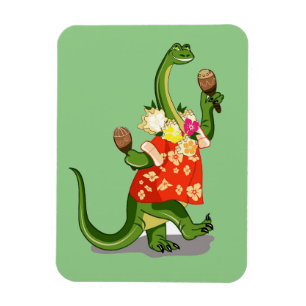 Ímã Ilustração De Um Brontossauro Jogando Maracas.