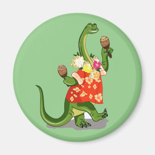Imã Ilustração De Um Brontossauro Jogando Maracas.