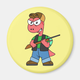 Imã Ilustração De Um Caçador De Espinossauro Com Arma.