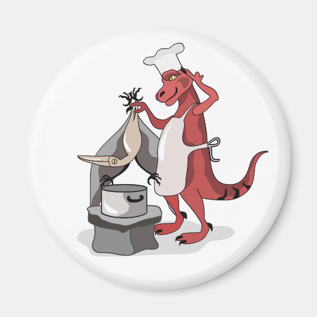 Imã Ilustração De Um Cozinhar De Chef Tyrannosaurus Re (Frente)