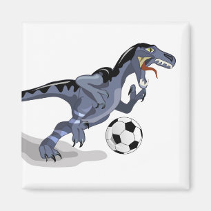 Imã Ilustração De Um Dinossauro Raptor Jogando Futebol