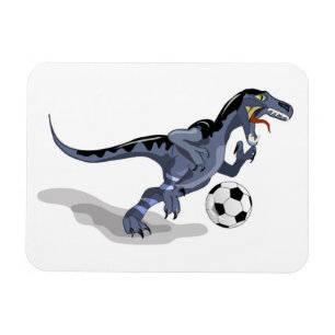 Ímã Ilustração De Um Dinossauro Raptor Jogando Futebol