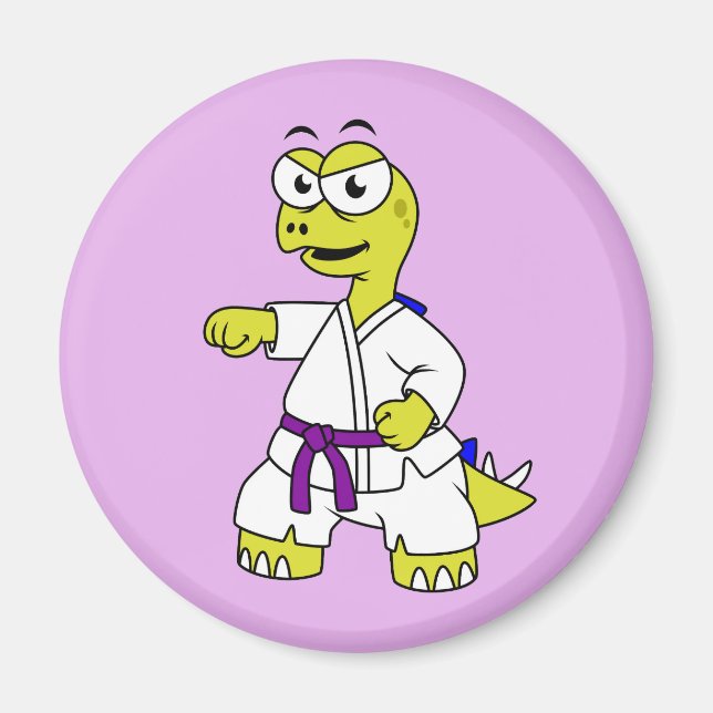 Imã Ilustração De Um Estegossauro Praticando Karato. (Frente)