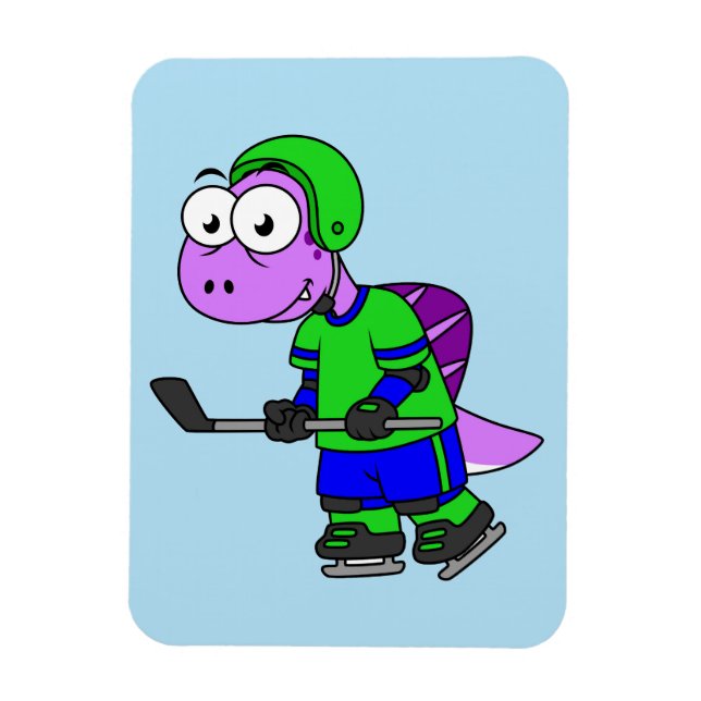 Ímã Ilustração De Um Jogador De Hockey Com Espinossaur (Vertical)