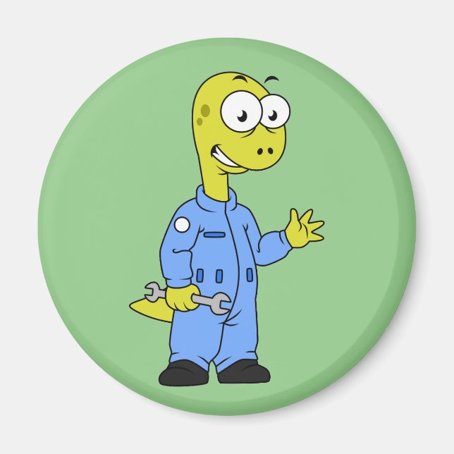 Imã Ilustração De Um Mecânico Brontossauro. (Frente)