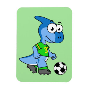 Ímã Ilustração De Um Parasaurolofo Jogando Futebol.