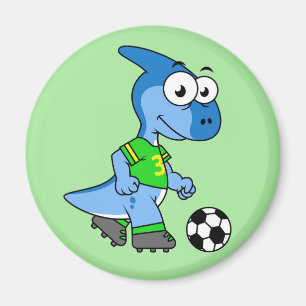 Imã Ilustração De Um Parasaurolofo Jogando Futebol.