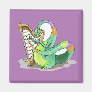 Imã Ilustração De Um Plateossauro Jogando A Harpa.