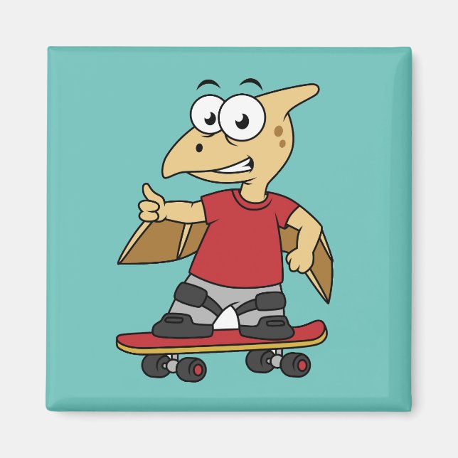 Imã Ilustração De Um Skate Pterossauro. (Frente)