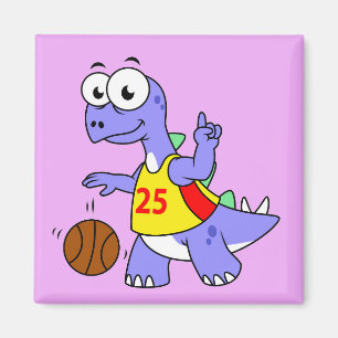 Imã Ilustração De Um Stegossauro Jogando Basquete.
