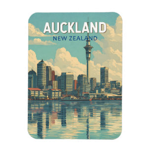 Ímã Ilustração de Viagem Arte Retro Auckland Nova Zelâ